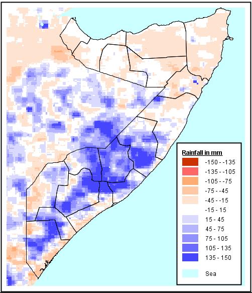 Mostly average to above-average in Southern and Central Somalia Below normal rainfall