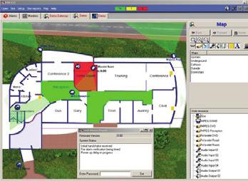 The map also provides the ability to represent, and control, preset PTZ dome positions from the GUI; drag-and-drop cameras from the map to selected monitors; control selected integrated third party