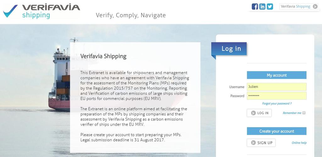 Verifavia Shipping provides its clients with an Extranet