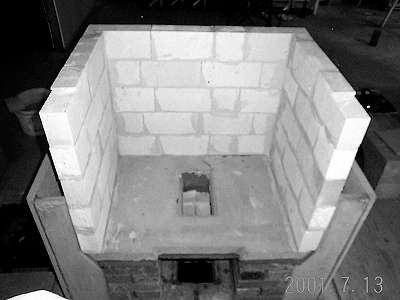 Completed outer shell. Note that hole in floor is not as shown in this photo. Figure 8 Figure 9 Top front firebricks are notched 1/4 x 4 for firebox lintel.