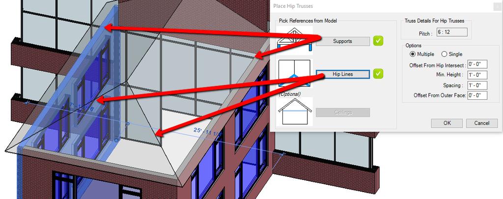 To start, click the command Hip in MWF Truss. A dialog box will pop up.