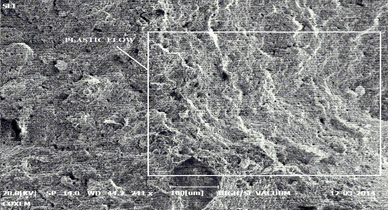 The secondary carbides observed in the microstructure of SCT Tempered at 450 C as shown in Fig.11, increases the wear resistant property of the material. Fig 7.