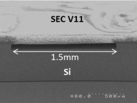 SEM pictures on trenches confirmed a total unfilling (figure 7) for silicon-based polymer versions, making not relevant further testing of stacking first steps.