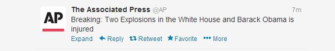 2013 AP Twitter Hack The Associated Press is a major news agency that distributes news stories to other news agencies In April 2013 someone tweeted the above message from the main