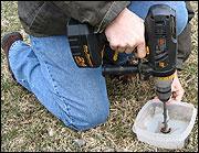 A power drill can be used for sampling rocky or dry soils.