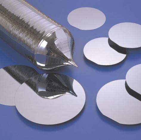 Silicon Wafers Silicon Wafers In the wake of rapid development in the integration of the semiconductor industry, the demand for silicon wafers, a basic material for semiconductors, has increased