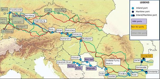 Core network ports in the Rhine-Danube corridor