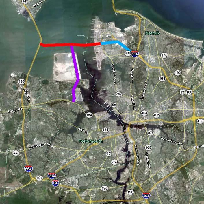 FROM: I-564 Intermodal Connector TO: I-664 & VA-164 DESCRIPTION OF WORK: Segment 1 New 4-lane roadway and bridge from I-664 near southern end of Monitor Merrimac Memorial Bridge-Tunnel to planned