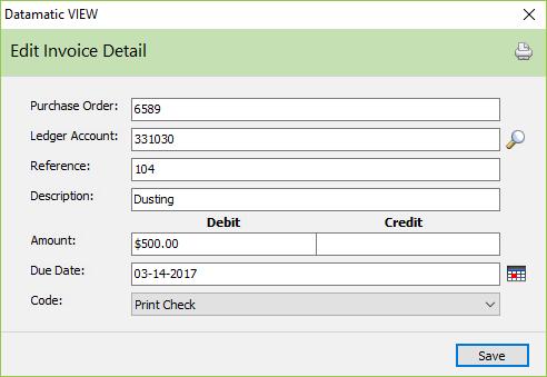 Edit Invoice Detail Accounts Payable Invoice The Edit Invoice Detail screen allows user to modify information.
