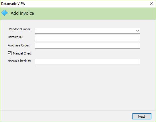 Add Invoice Accounts Payable Invoice The Add Invoice Wizard walks a user through the process of adding an invoice and one line of invoice detail.