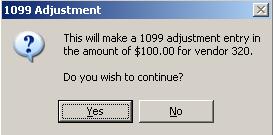 If the Total 1099 Amount is still incorrect, click in the 1099 Adjustment Amount field and enter the amount of the adjustment. This can be either a negative or positive amount. d.