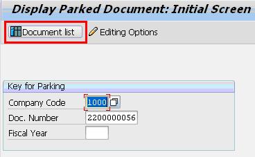 Reports FBV3 Display Parked Document To see a specific financial accounting document, we can enter the document number and fiscal year and the system will display the whole document.