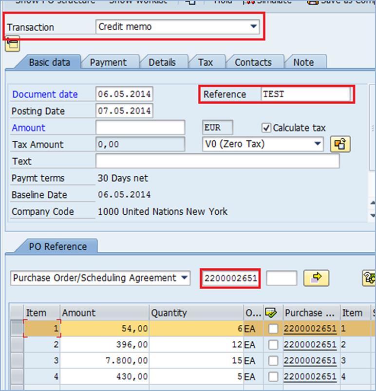 Credit Memo for PO related transactions Credit Memos for PO-related transactions are submitted using MIR7, but with the Credit Memo option selected in Transaction dropdown menu.