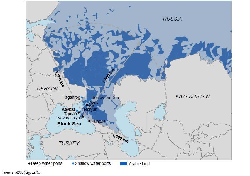 Black Sea ports are a natural service point to bridge the Black Sea crop growing region to the MENA Geographic advantaged to MENA markets Natural