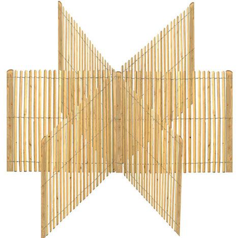 A Single Sand Fence Section This structure consists of six 4 foot by 4 foot wings wired to a common center post and anchored on each end by a single post.