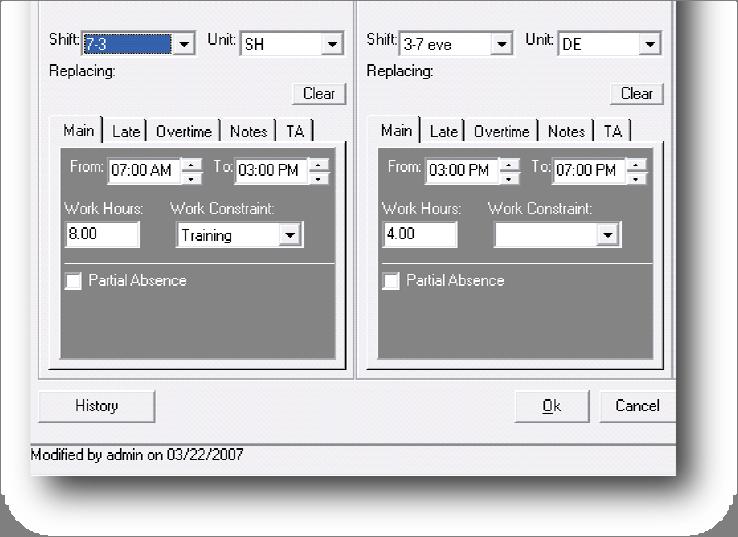 Select Unit Screen By double clicking on the cell you will see both shifts and you can view/clear that double shift or the original