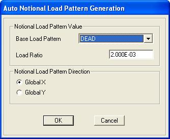 > Load Patterns command in CSiBridge to define gravity load cases (Dead and Live type), then click More under load "Type" to access the Notional load pattern option.