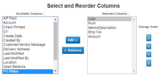 Add Report Column 11 Can Add and Remove Columns from Report Example: Add PO Status