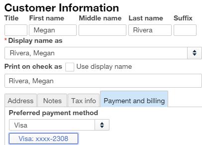 View Customer Information 34 Once credit card information entered Shows as the