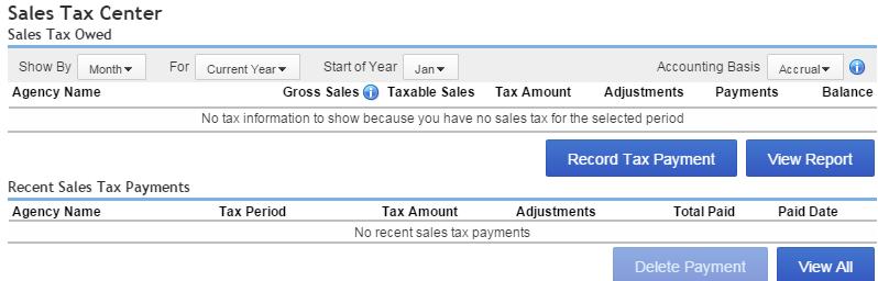 View Sales Tax Center 40 Sales Tax Center now shows two sections: Sales Tax Owed Recent