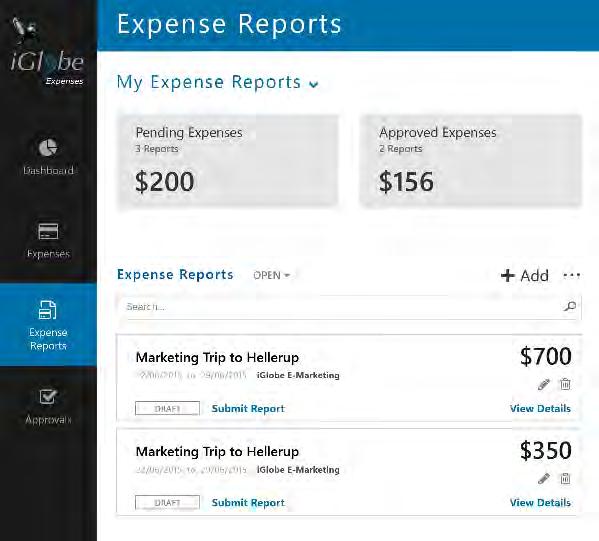 Net API iglobe Expense Management automates expanse and billing reporting.
