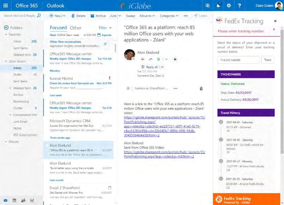 FedEx Tracking Outlook add-in Office365 add-in for Outlook FedEx API,