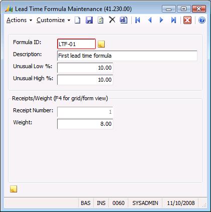 Maintenance and Inquiry Screens 169 Lead Time Formula Maintenance (41.230.00) You use Number of Lead Time Receipts on IR Setup (41.950.