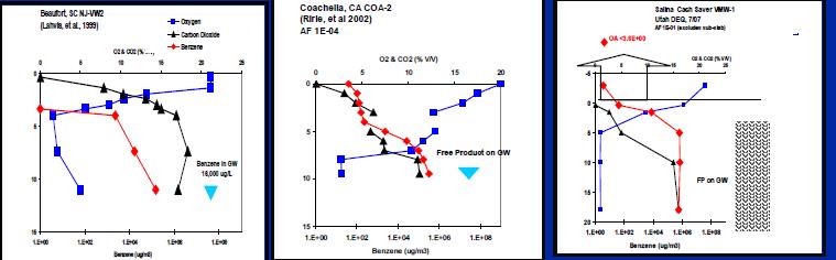 Signature Characteristics of Aerobic Biodegradation Typical O2, CO2, PHC vapor profiles as