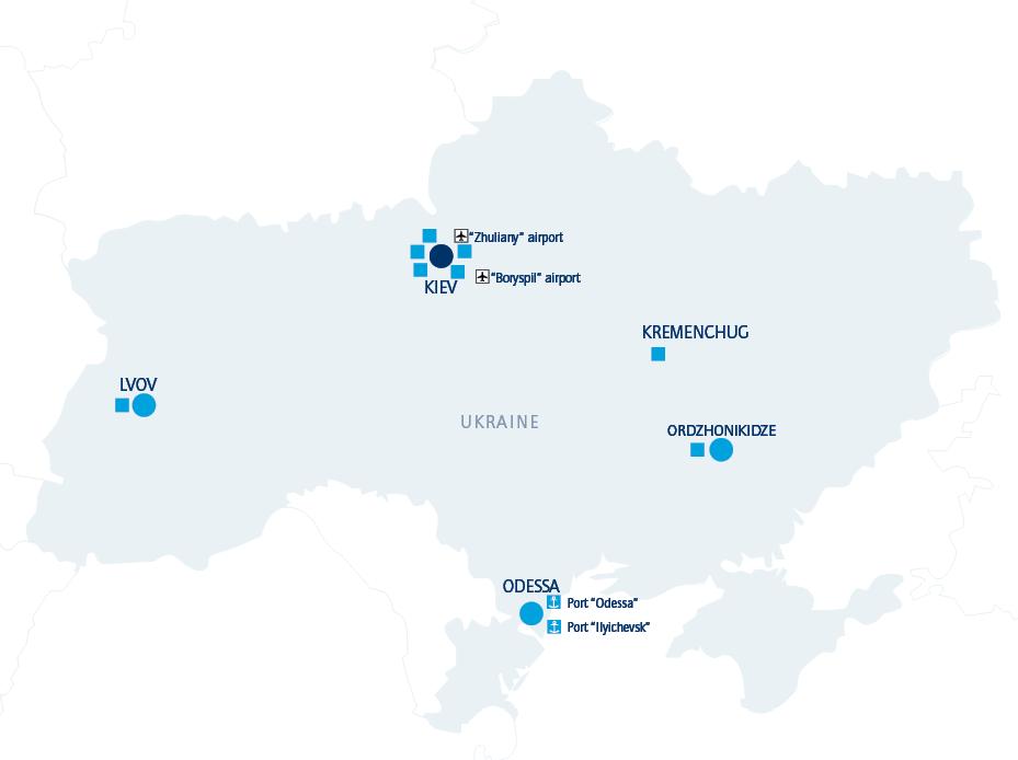 Ukraine Facts & Figures Major ports (Odessa, Chernomorsk) Major airports (Boryspil, Zhuliyany) Kuehne + Nagel office Location with Kuehne + Nagel managed warehouses Kuehne + Nagel Headquarter Head