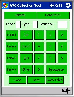 Figure 6-10. Data Entry Screen: wit Bot Veicle Type and Lane Number Te operations of tese four screens are similar: Click te number buttons to enter te veicle occupancy.