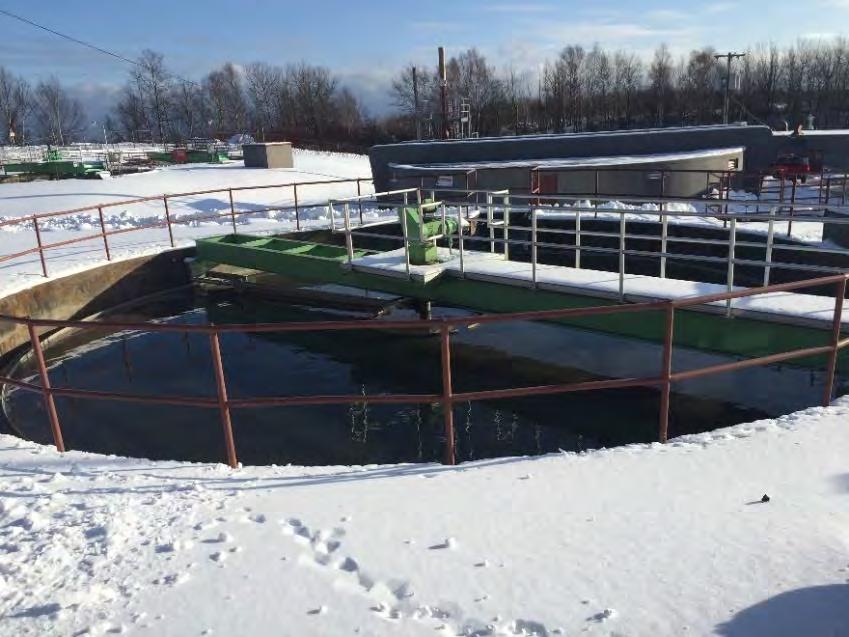 2. Primary Clarifiers After preliminary treatment, wastewater enters two primary clarifiers. Both clarifiers are both 40 feet in diameter with a sidewater depth of 7.5-ft each. Primary clarifier No.