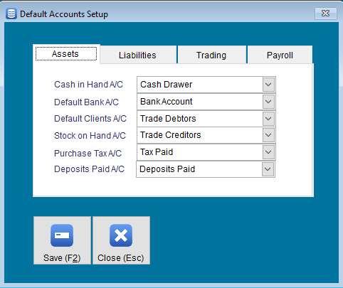 On Maintenance, Default Accounts Set-up the accounts should be reviewed to