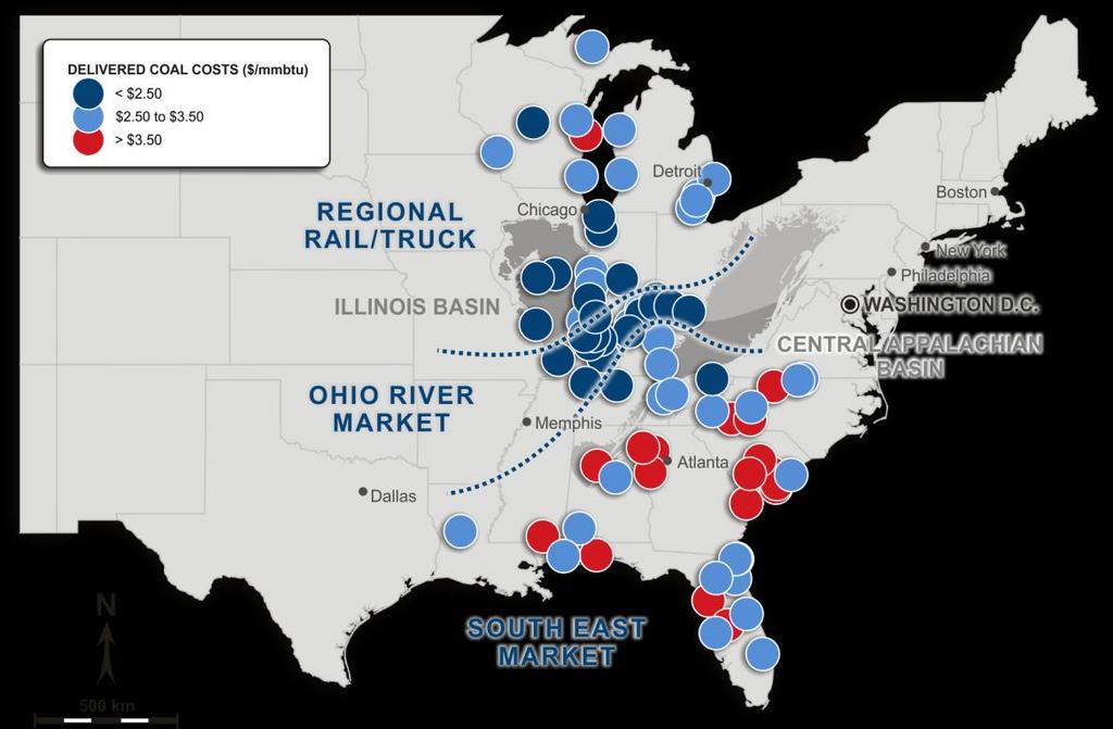 Illinois Basin s Target Markets The ILB s target markets can be divided into the (i) Ohio River Market; (ii) Regional Rail and Truck Market; and (iii) South East Market.