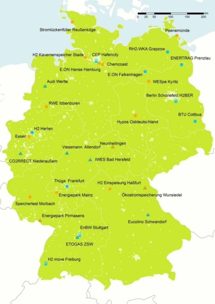 Power-to-Gas Projects in Germany Preparing the Energiewende for transportation currently > 30 PtG projects / activities designed to run on renewable energies including 16 operating plants with a