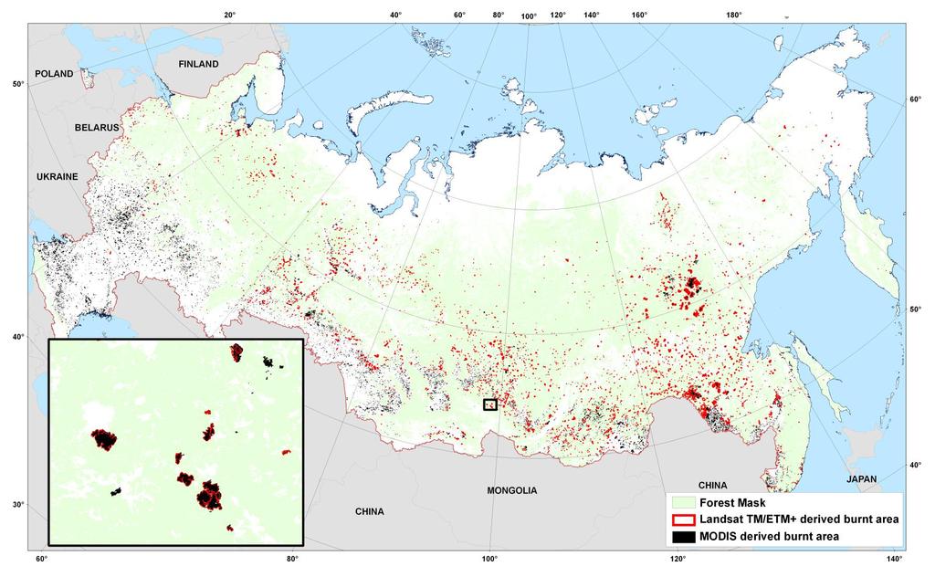 Combined SRBA&HRBA burnt area map: Russian Federation, fire season of year 2011 The map includes
