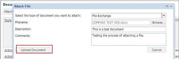 Click on the Attach a Document button to open the Attach a Document wizard.