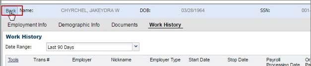 Work History allows you to view work history records for this