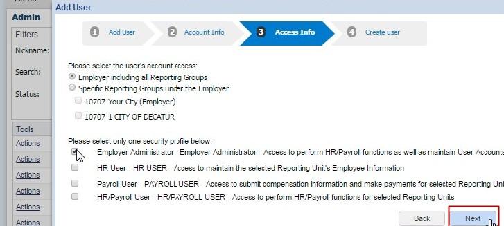 APERS Employer Self-Service Handbook AASIS Employer Administrators Step 3: Access Info The Access Info screen is used to enter COMPASS ESS access information for users.