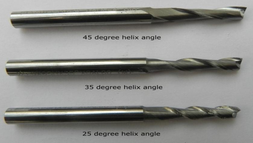 Figure 1. Solid carbide end mill with different helix angles The fibre orientations are defined in clockwise with reference to the cutting direction as shown in Fig.2.