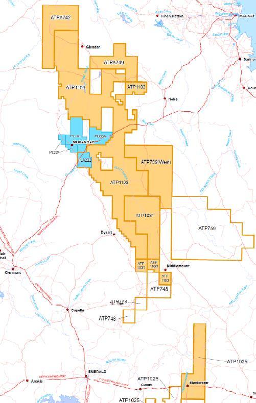 Bowen Gas Project 11 Development regions, starting from Moranbah and extending north to Glenden Information is currently being collected to further define
