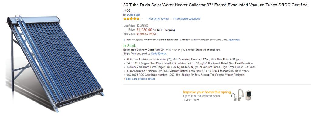 Example Hot Water Collector http://www.amazon.
