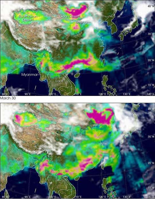 Springtime aerosols over Eastern Asia, 2007 March 30 March 31 March 31 marked opening ceremonies for the first Green China Day established to increase awareness of the need for environmental