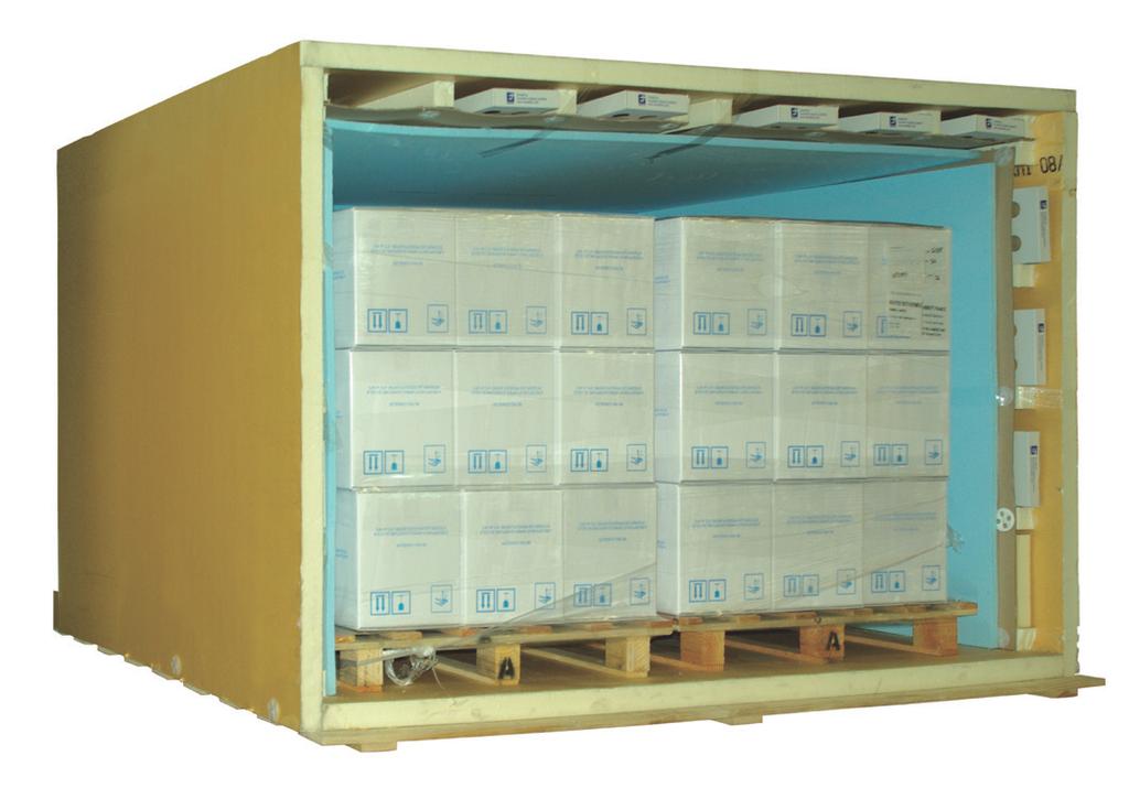 Temperature: +2ºC /+8ºC Duration: 96 to 120 hours Large volume capacity of product ¼ PMC: Capacity 1 standard European pallet (1419 litres) ½ PMC: Capacity 2 standard American pallets (3329 litres)