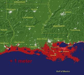 Water Sediment Projection of New Orleans if the Sea Level Rises 1 Meter Freshwater