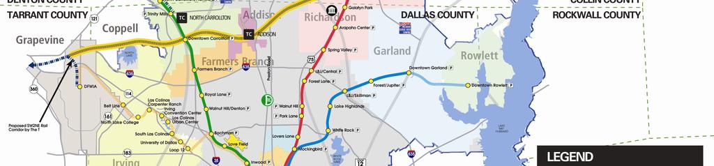 These include the Frisco Corridor, a proposed alignment between Irving and Frisco, and a proposed passenger rail line from the DART Red Line at Parker