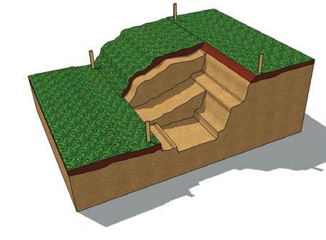 Step 1 Planning Stakes Proposed Wall Location Grass Mark the bottom and top of the wall excavation location with spray paint or stakes Establish proper elevation bottom and top of wall before