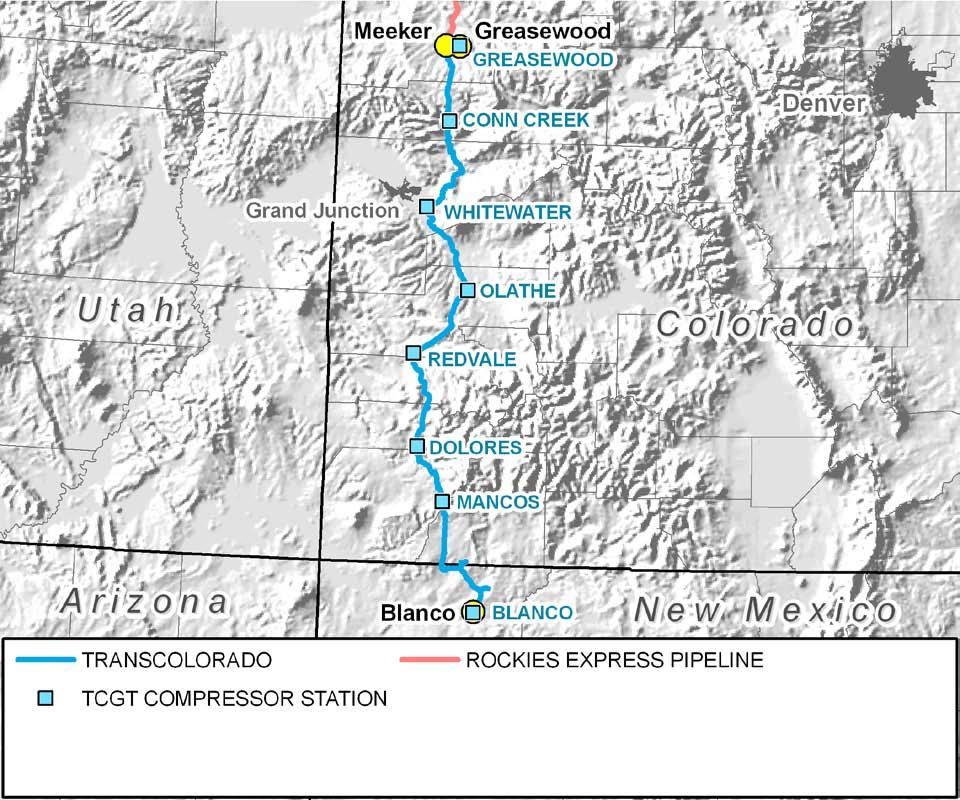 TransColorado Gas Transmission TransColorado 301 miles of 22 & 24 pipeline Originates at Greasewood, CO and terminates at