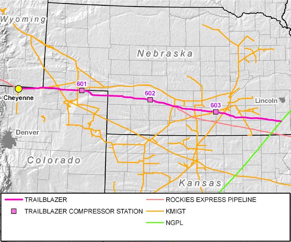 Trailblazer Pipeline Trailblazer 436 miles of pipe 3 compressor locations with 58,000 HP Max throughput = 0.
