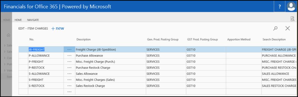 INVENTORY CHARGE SET UP For payment of shipment vendors, Financials for Office 365 utilises item charges to allocate the expense of shipment, thereby providing an accurate cost of goods sold.
