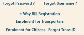 E-publication on E-way Bill under GST v Confirmation Registration: Unregistered Transporters Login Enter PAN and Validate Confirm OTP 15 Digit TRAN ID generated Enrollment for transporters Update